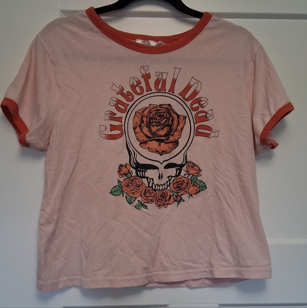Grateful Dead Womens Pink Tee with Skull and Rose